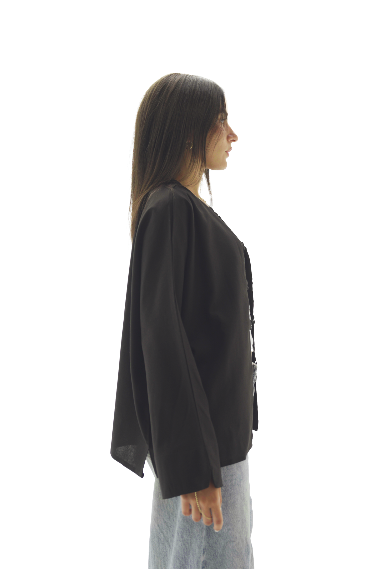 Double buttoned black linen chemise