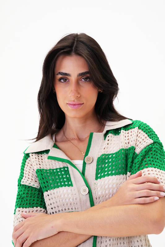 Green & Beige knit cardigan