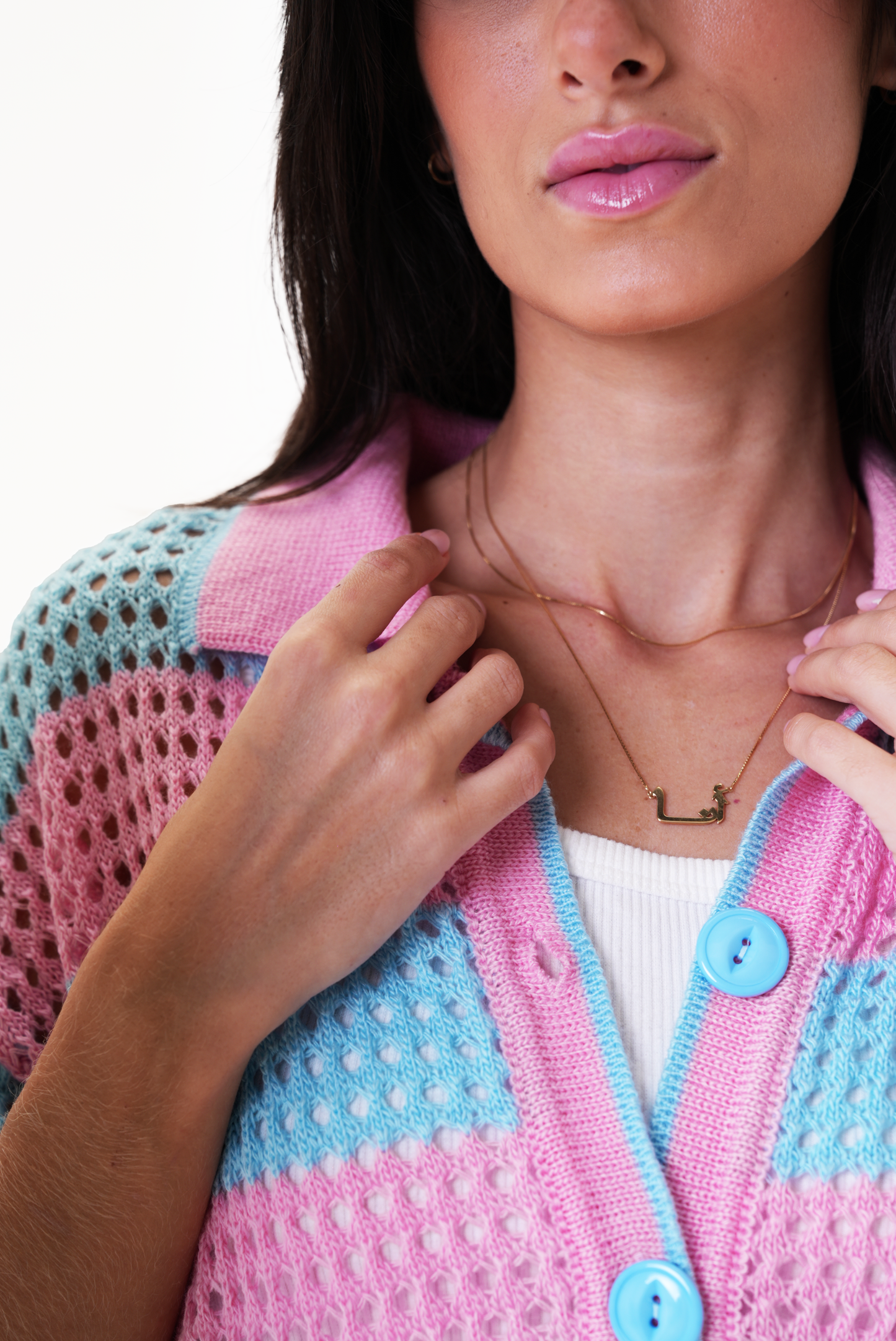 Baby blue & Pink knit cardigan