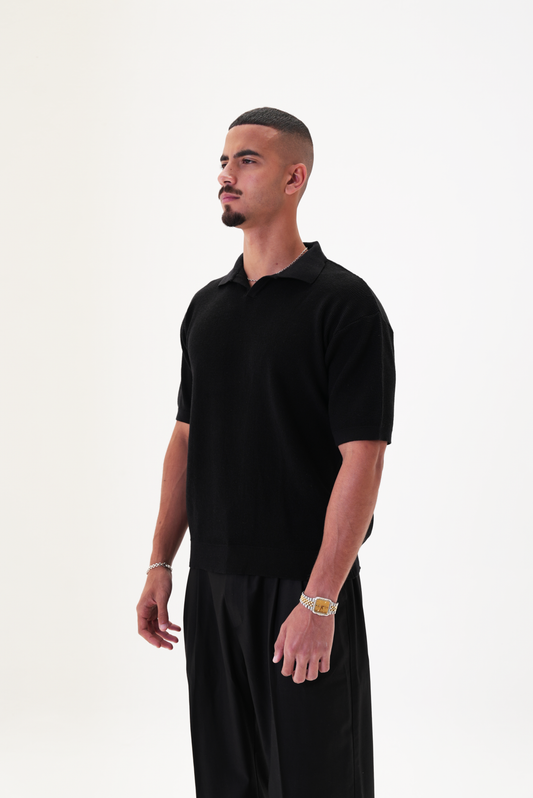 Black knit polo T-shirt