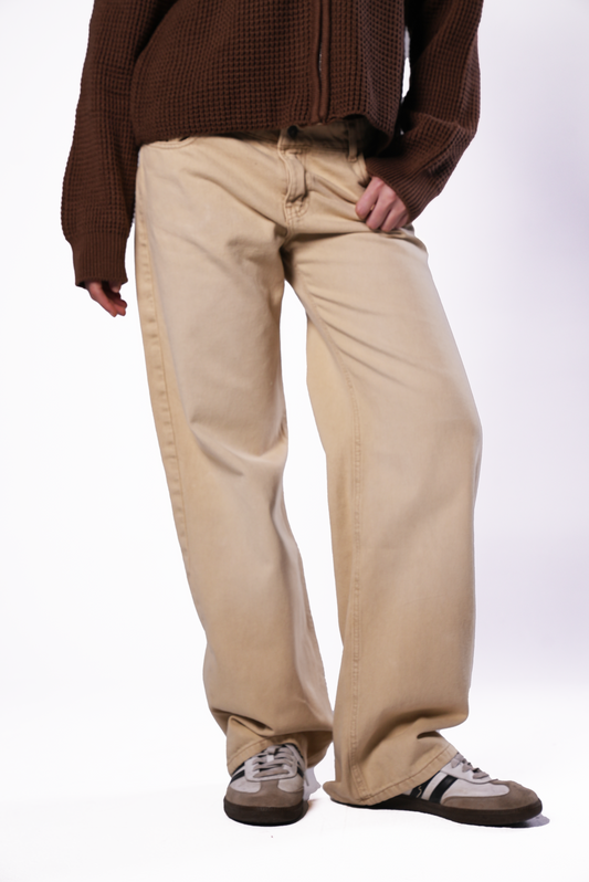 Mid Rise Beige Women Jeans