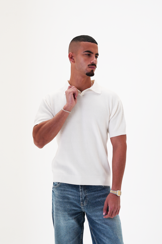 White knit polo T-shirt