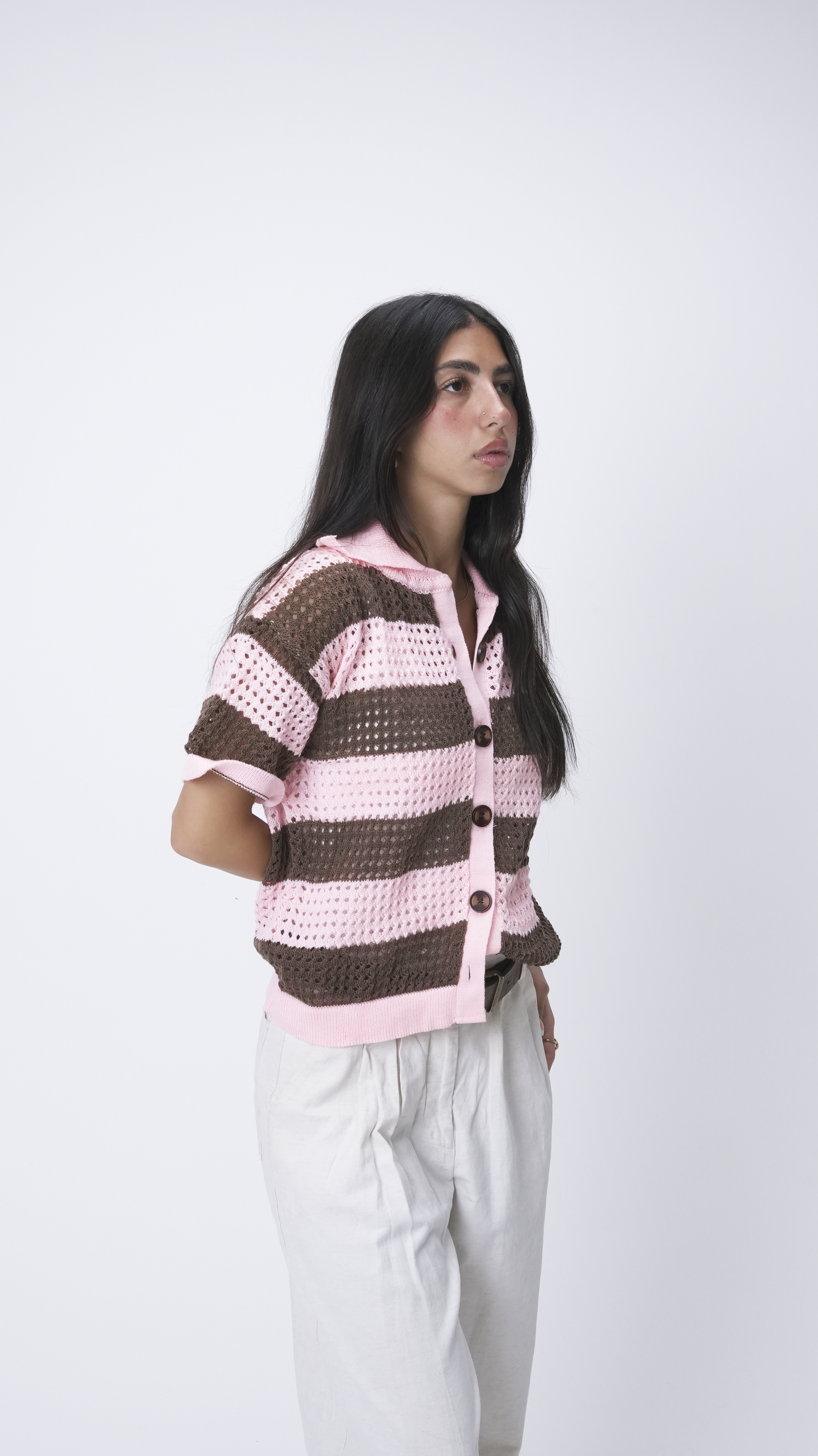 Pink & Brown knit cardigan
