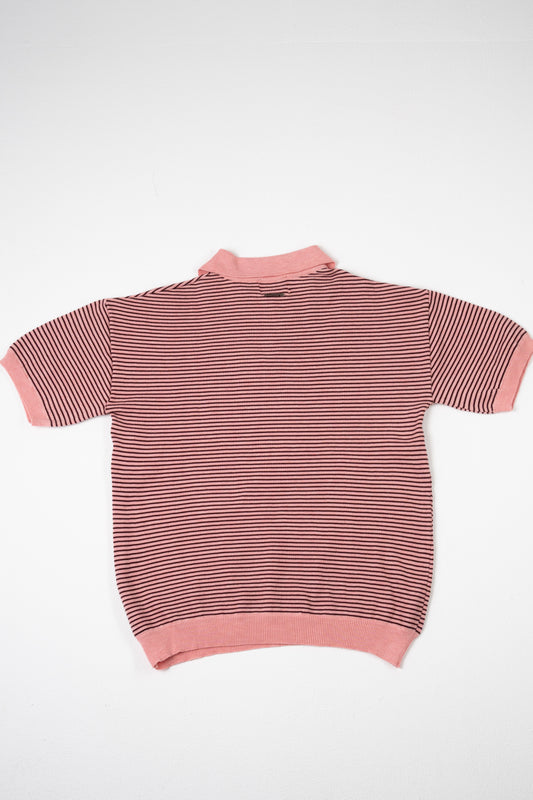 Pink & Navy black striped knit polo top