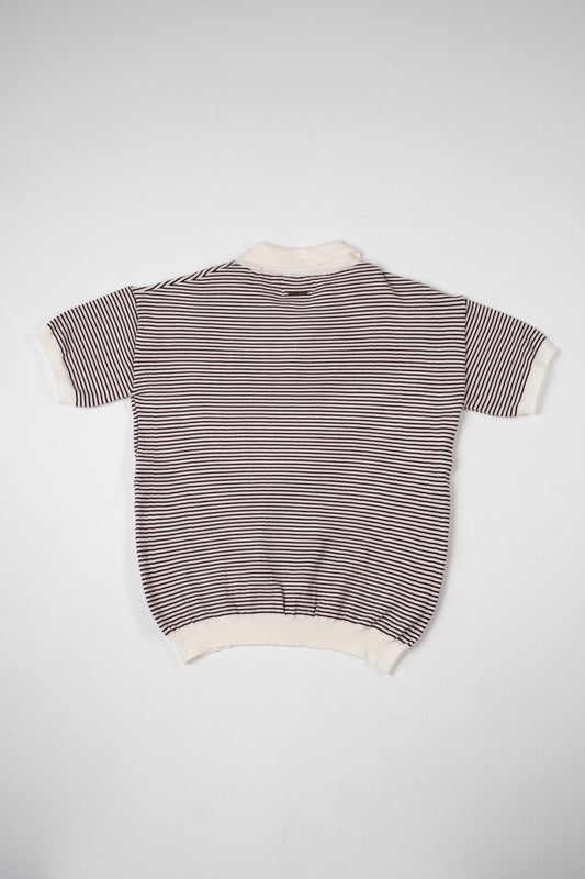White & Brown striped knit polo top