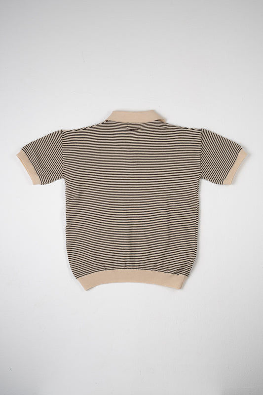 Beige & Olive striped knit polo top