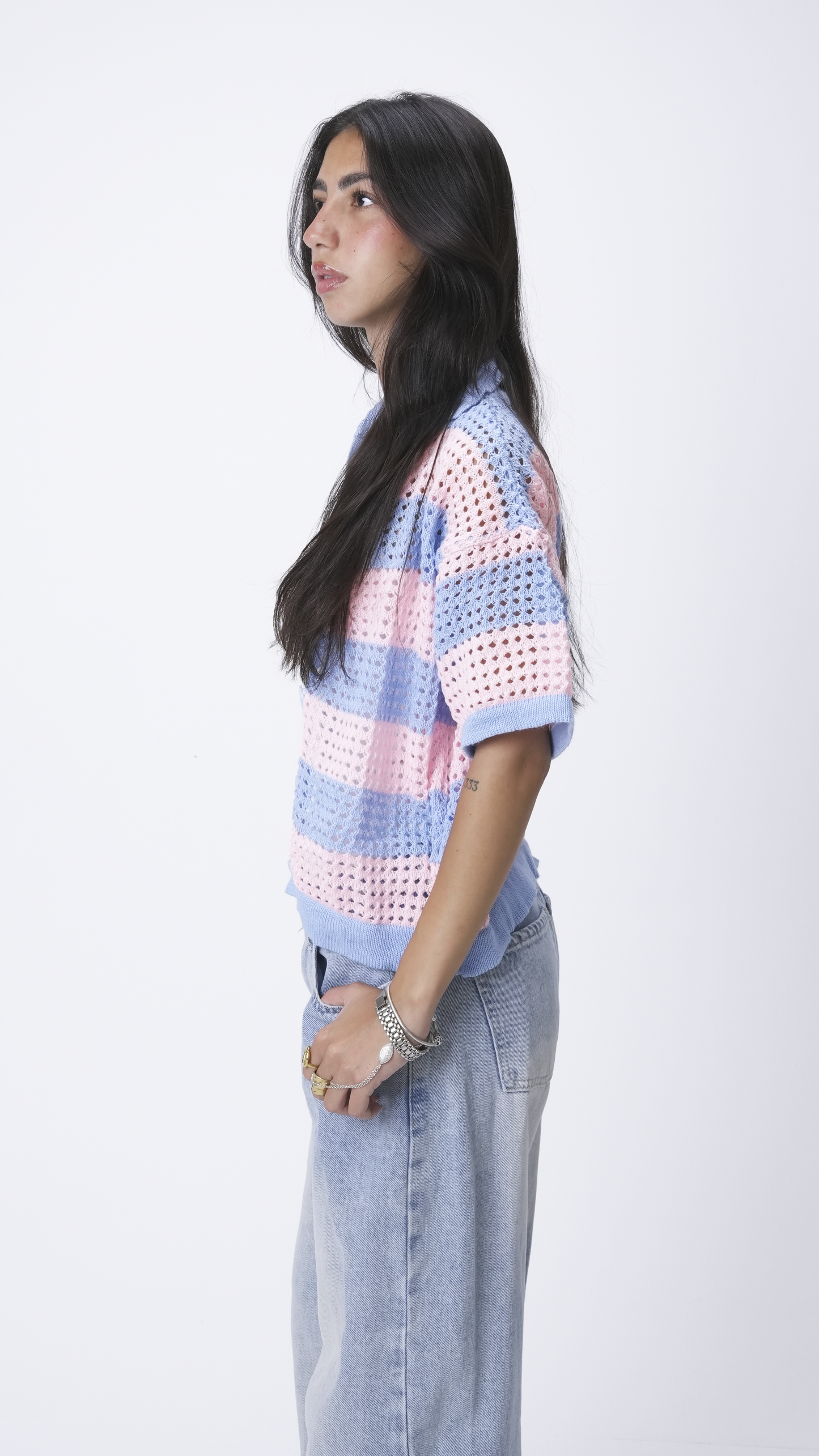 Baby blue & Pink knit cardigan