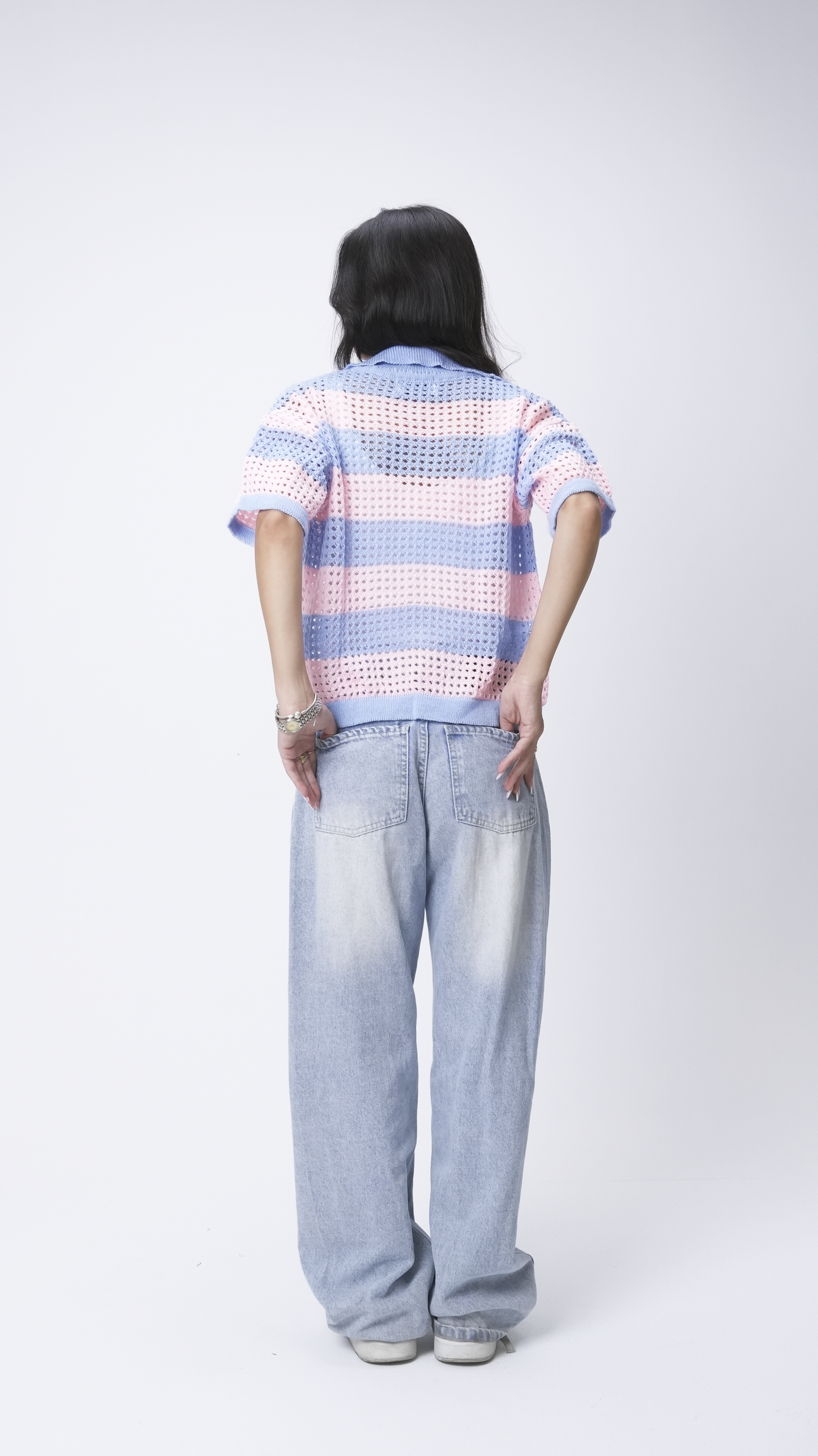 Baby blue & Pink knit cardigan