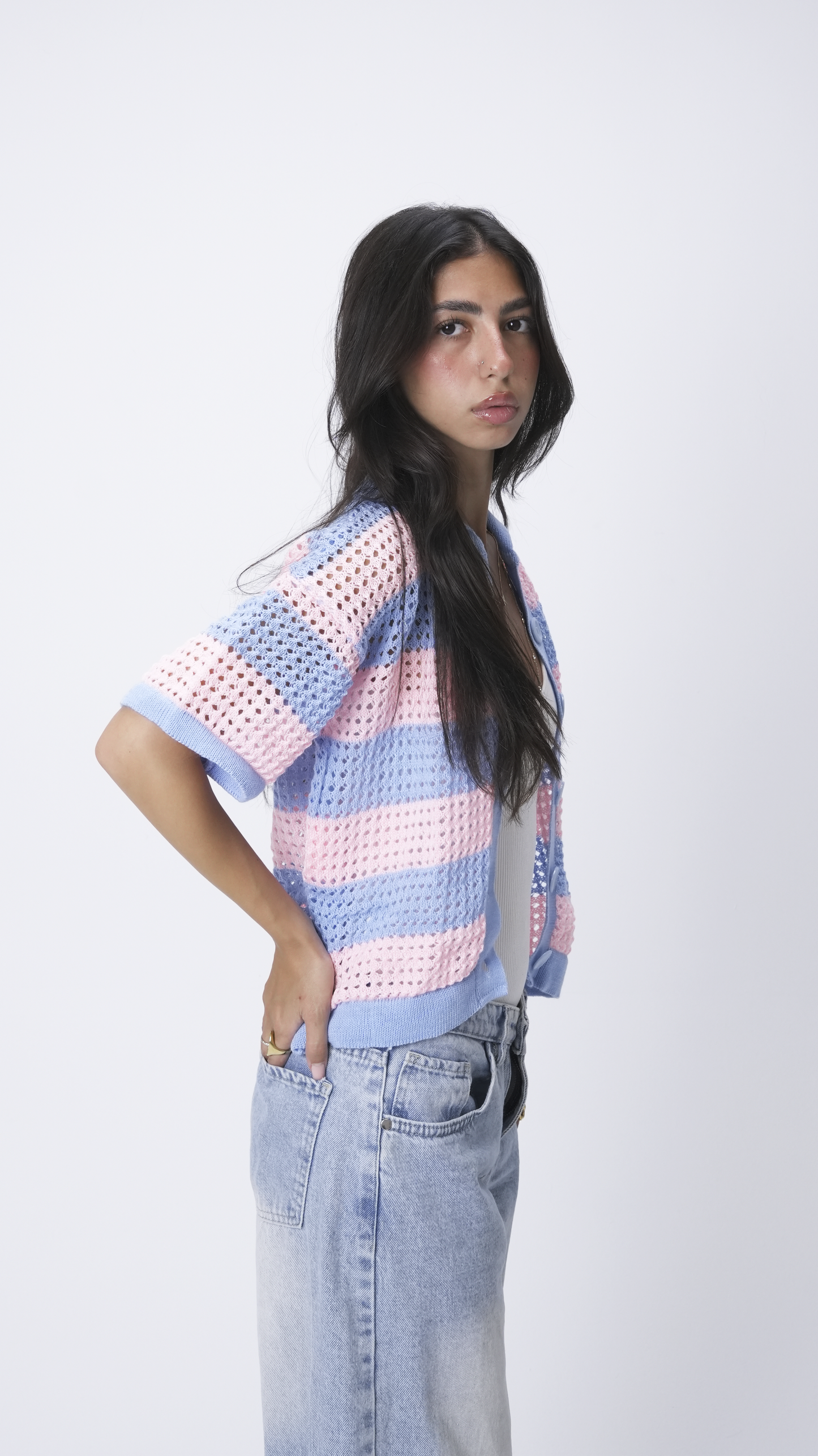 Baby blue & Pink knit cardigan
