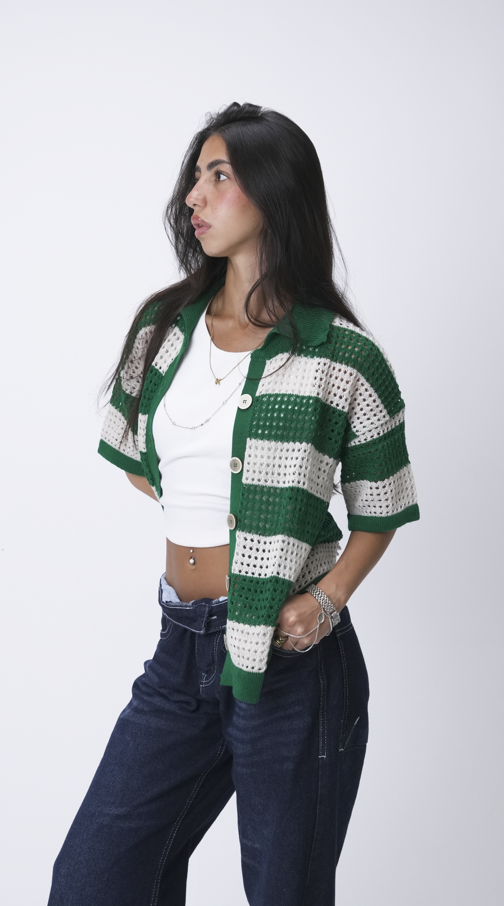 Green & Beige knit cardigan