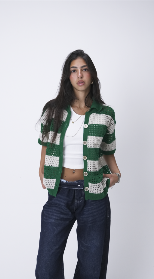 Green & Beige knit cardigan