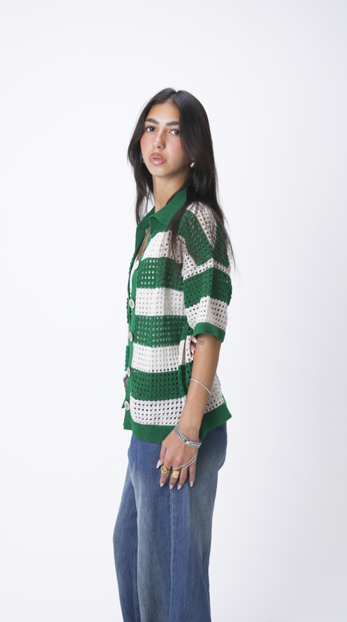 Green & Beige knit cardigan