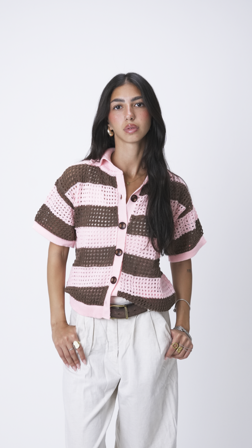 Pink & Brown knit cardigan