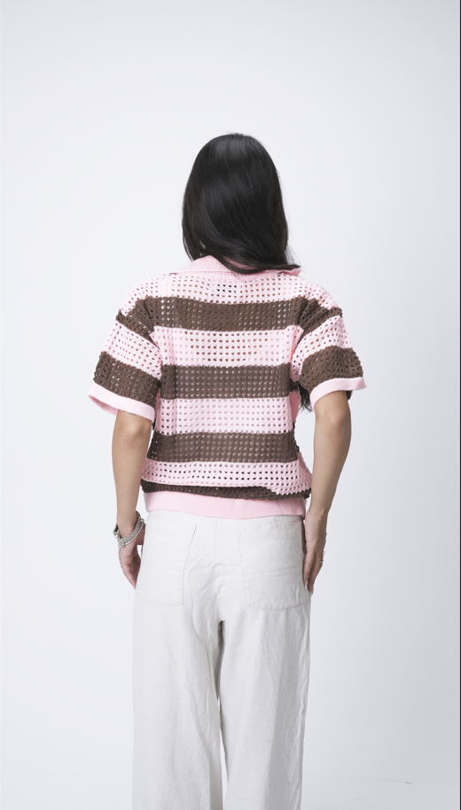 Pink & Brown knit cardigan