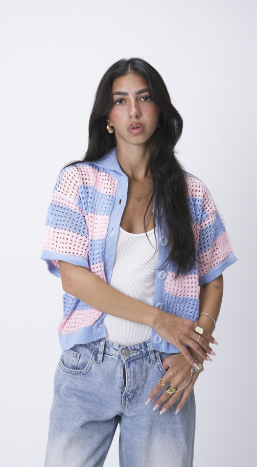 Baby blue & Pink knit cardigan