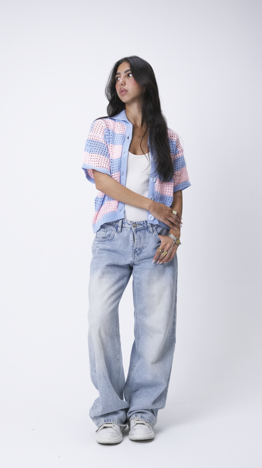 Baby blue & Pink knit cardigan