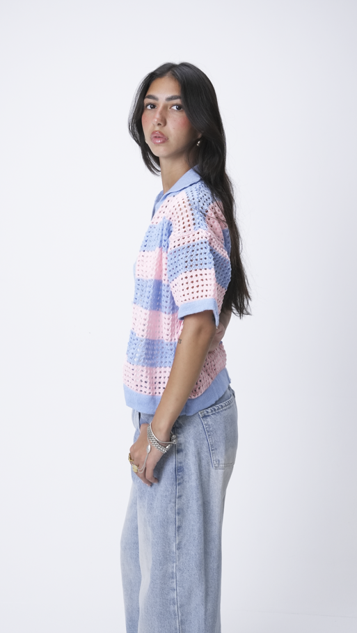 Baby blue & Pink knit cardigan