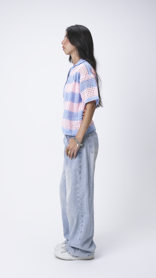 Baby blue & Pink knit cardigan