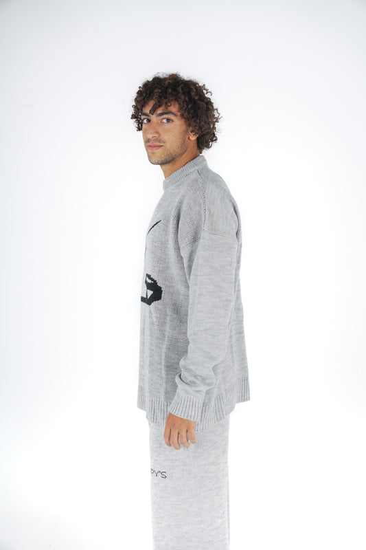 Grey Clip Knitted Crewneck