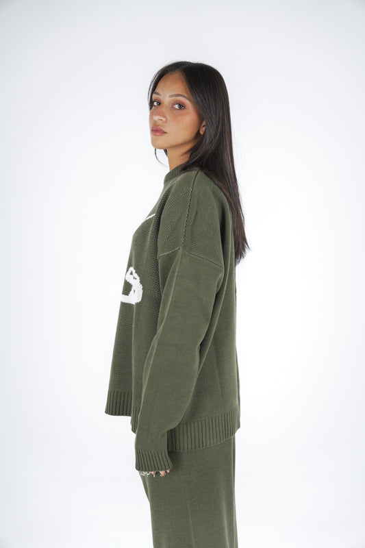 Olive Clip Knitted Crewneck