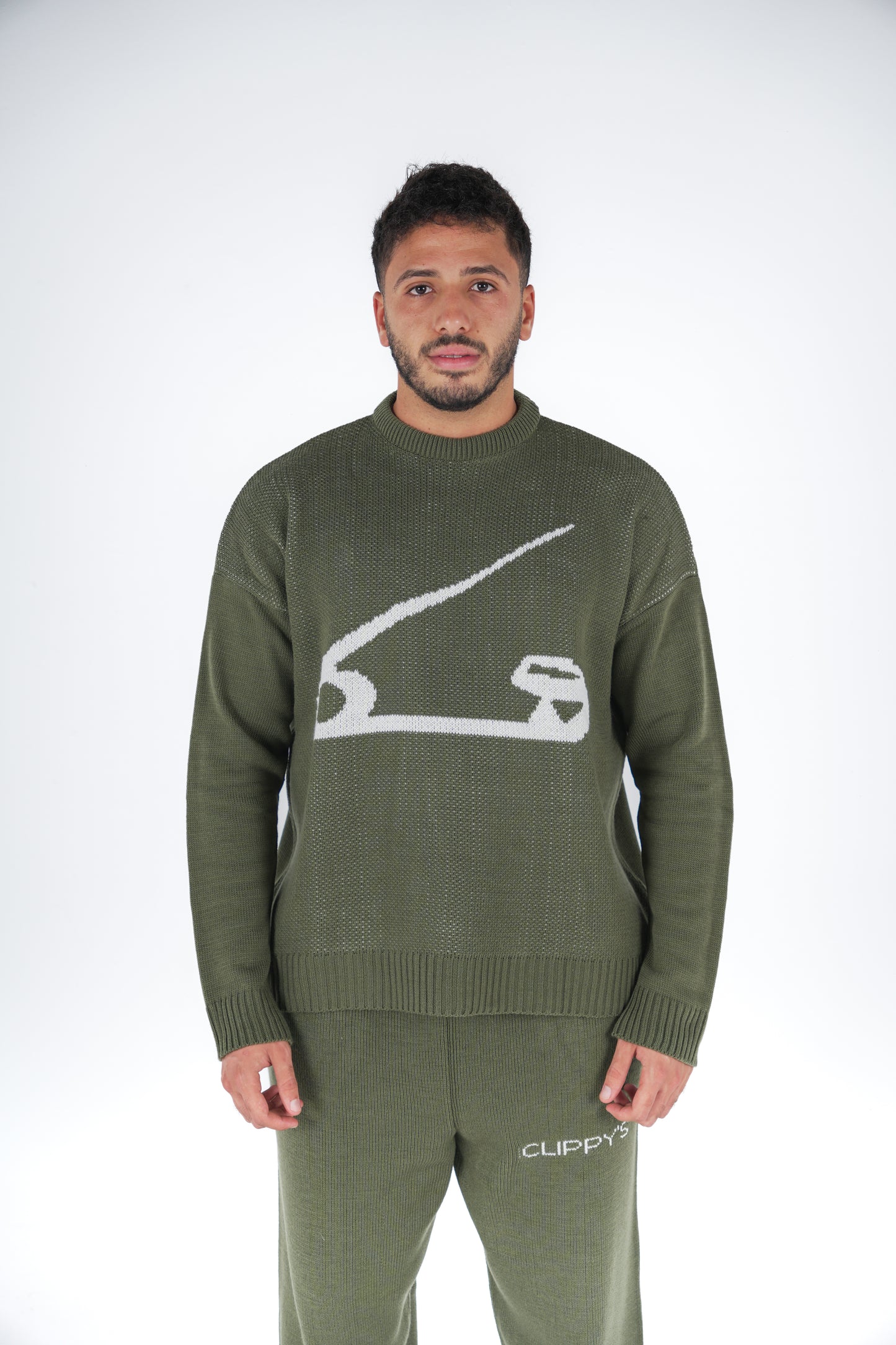 Olive Clip Knitted Crewneck