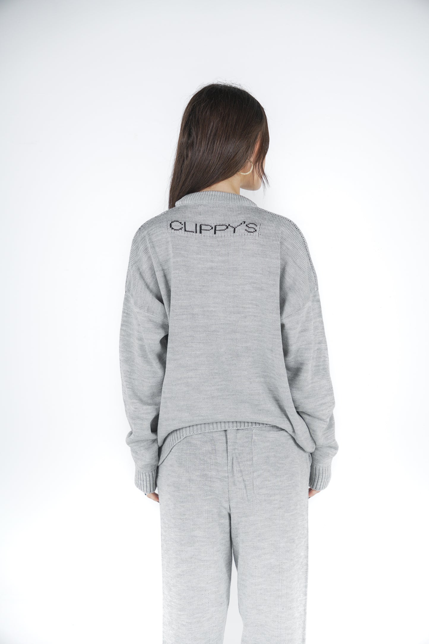 Grey Clip Knitted Crewneck