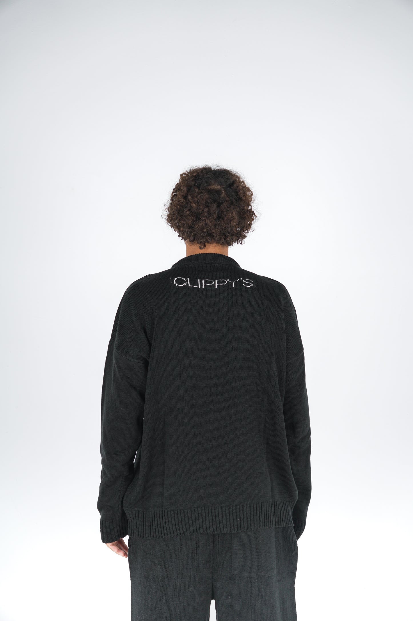 Black Clip Knitted Crewneck