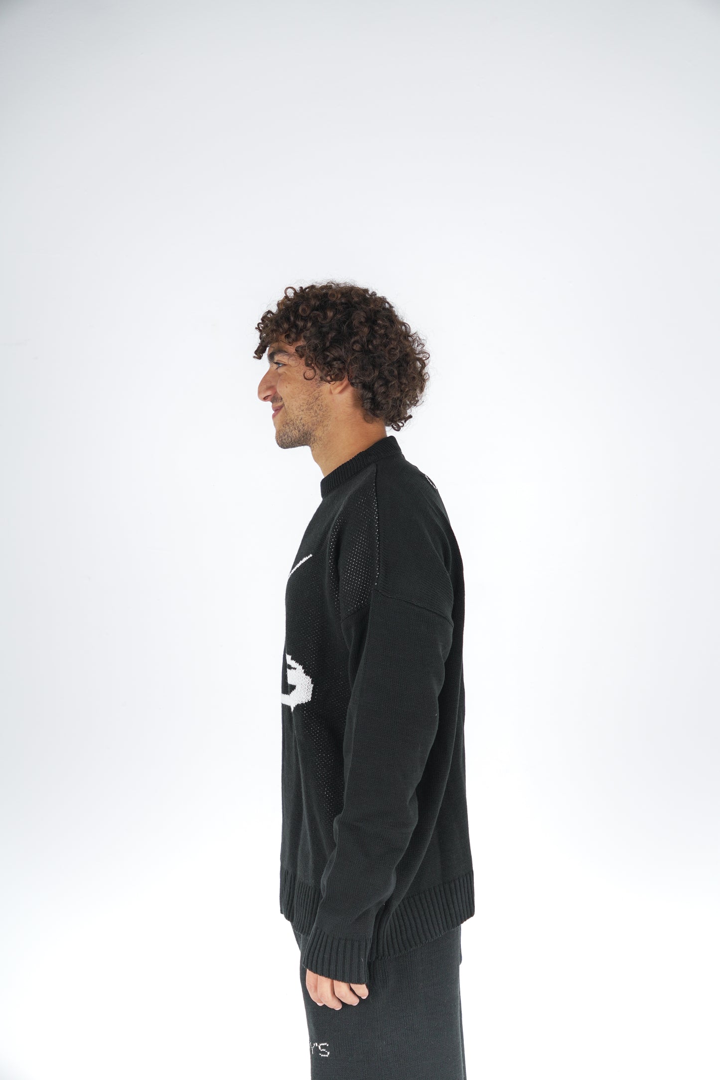 Black Clip Knitted Crewneck