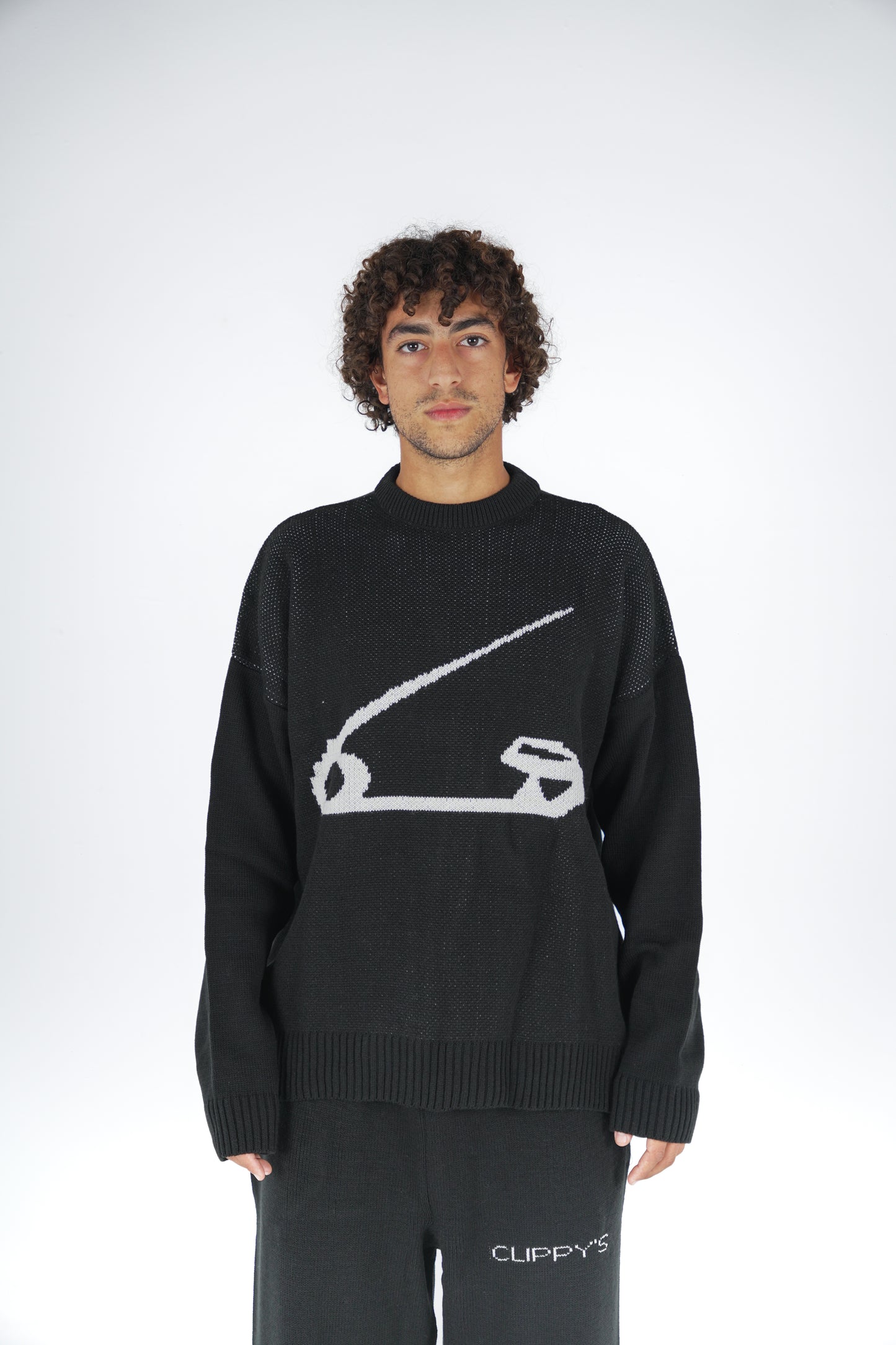 Black Clip Knitted Crewneck