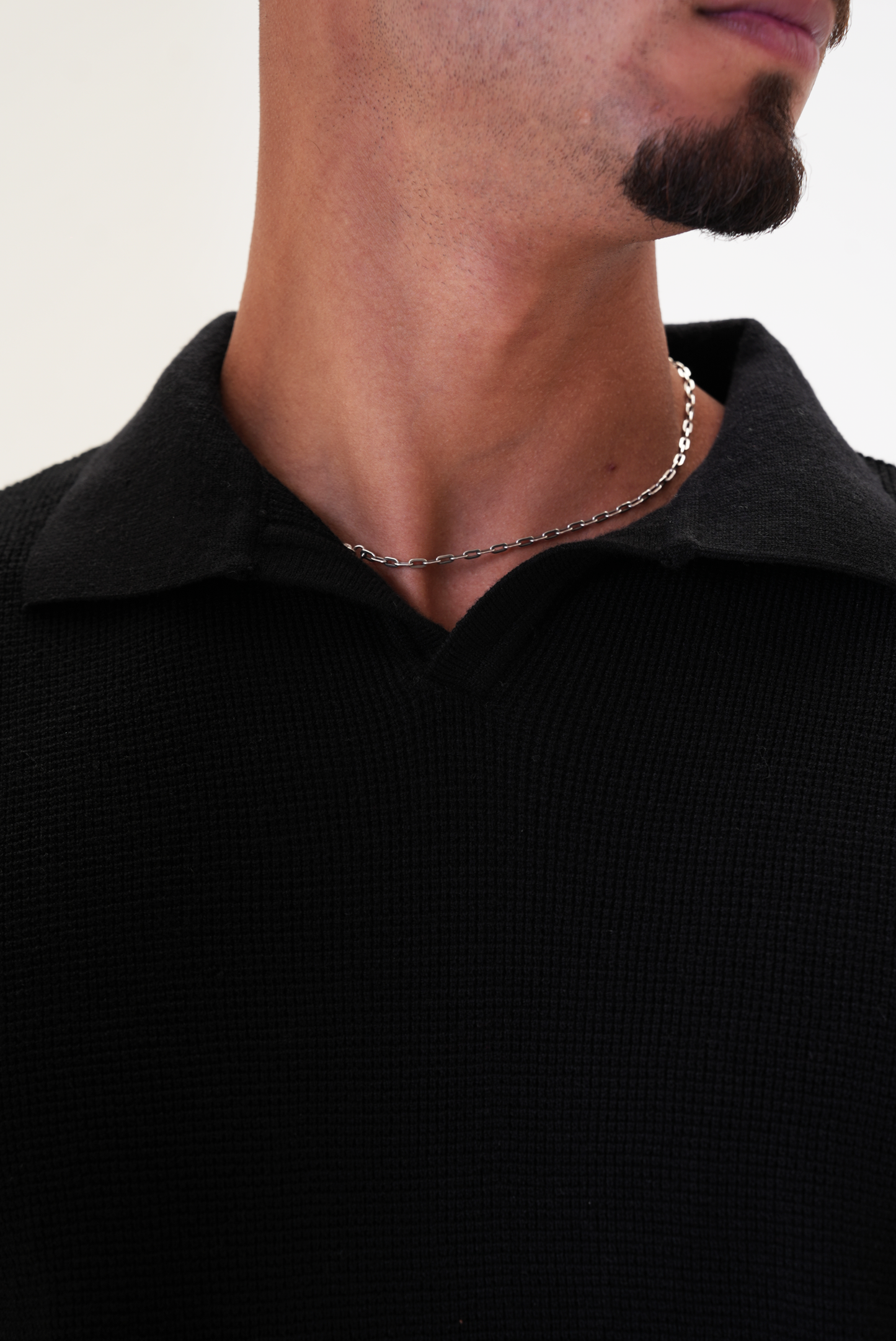 Black knit polo T-shirt