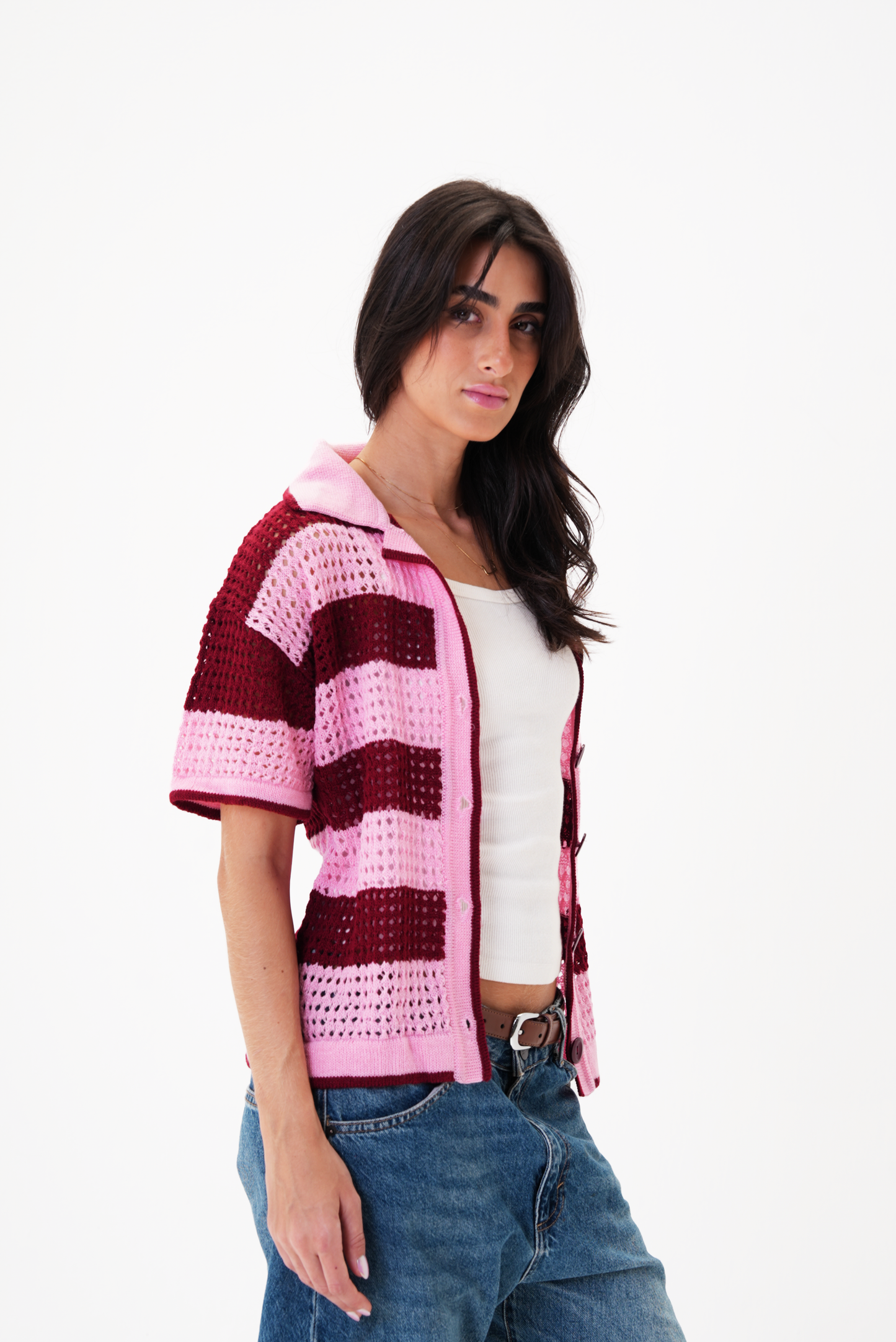 Pink & Burgundy knit cardigan