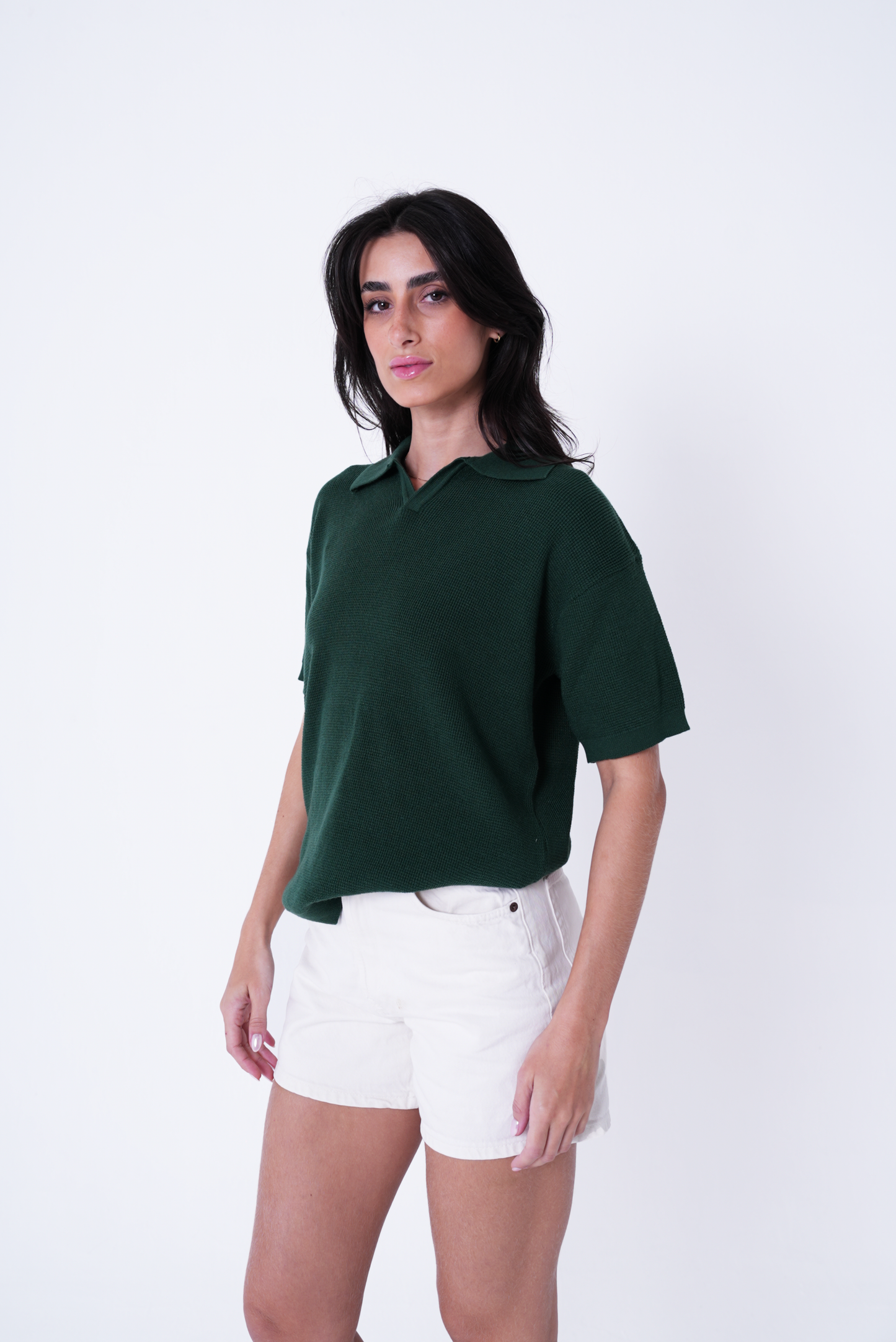 Green knit polo T-shirt