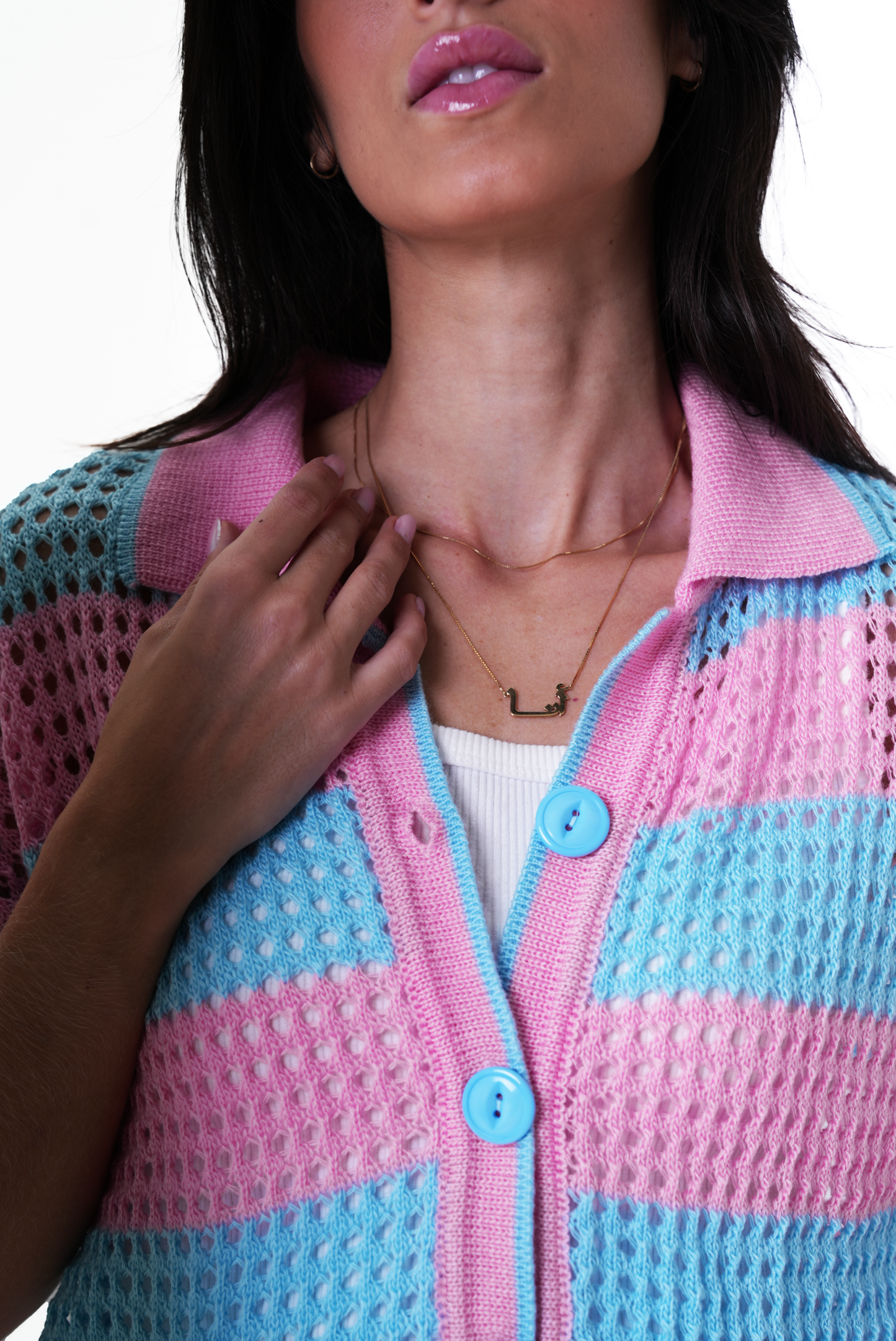 Baby blue & Pink knit cardigan