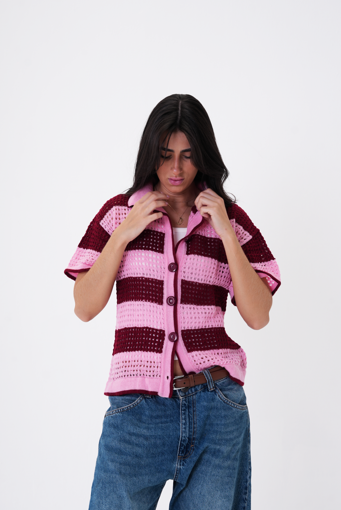 Pink & Burgundy knit cardigan