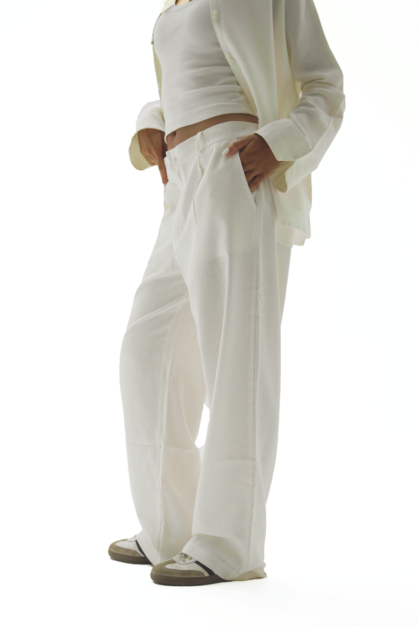 White linen pants