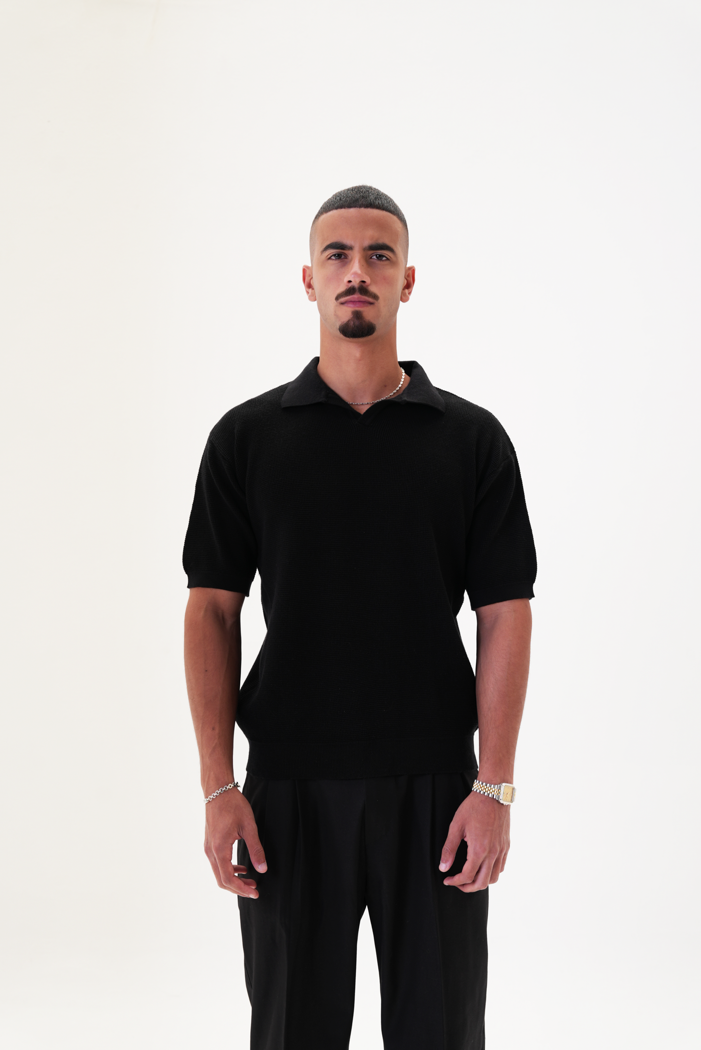 Black knit polo T-shirt