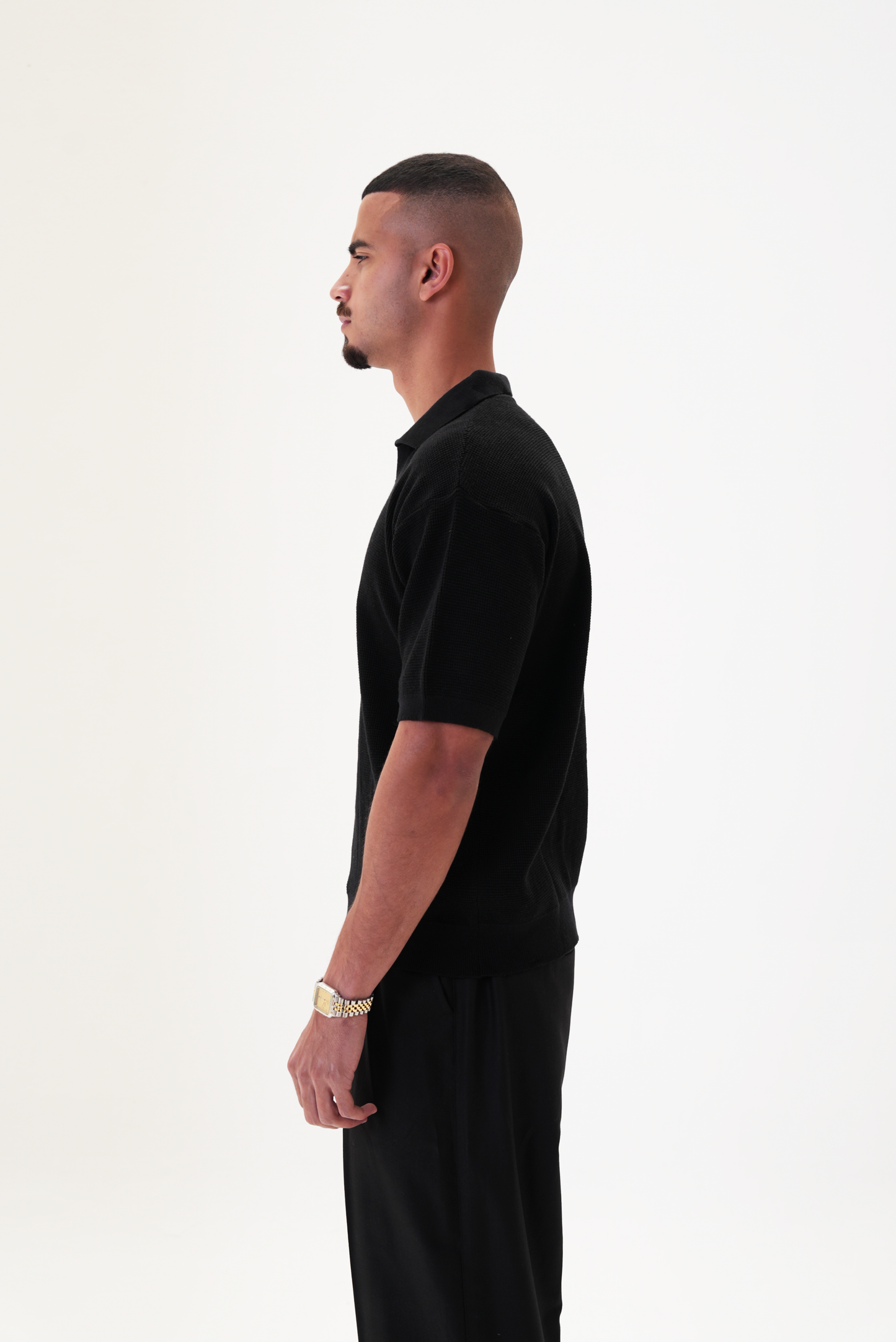 Black knit polo T-shirt