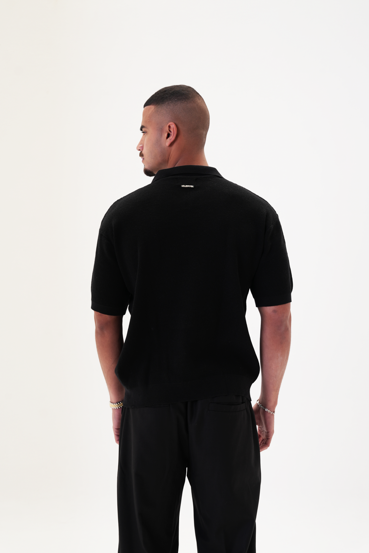 Black knit polo T-shirt