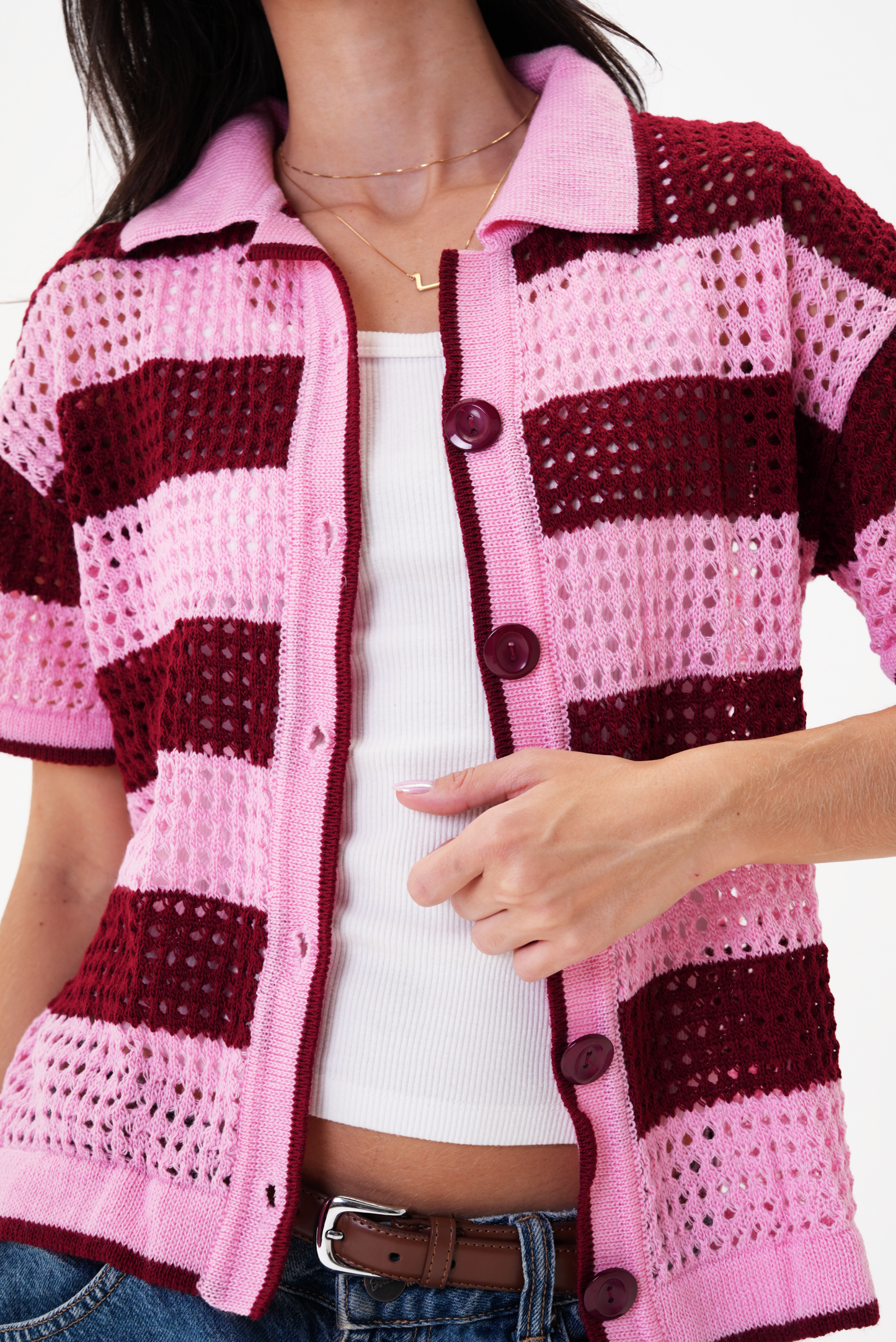 Pink & Burgundy knit cardigan