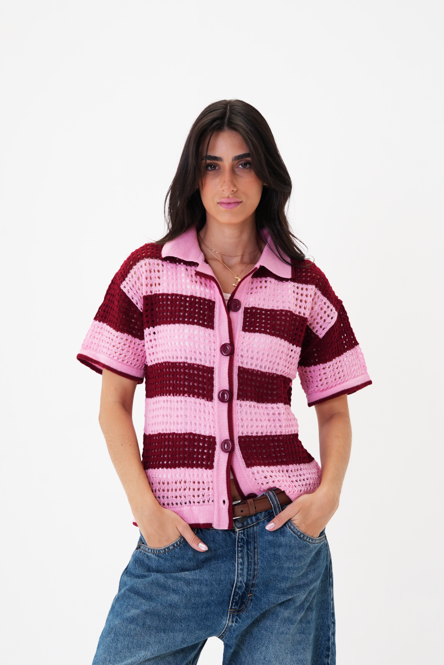 Pink & Burgundy knit cardigan