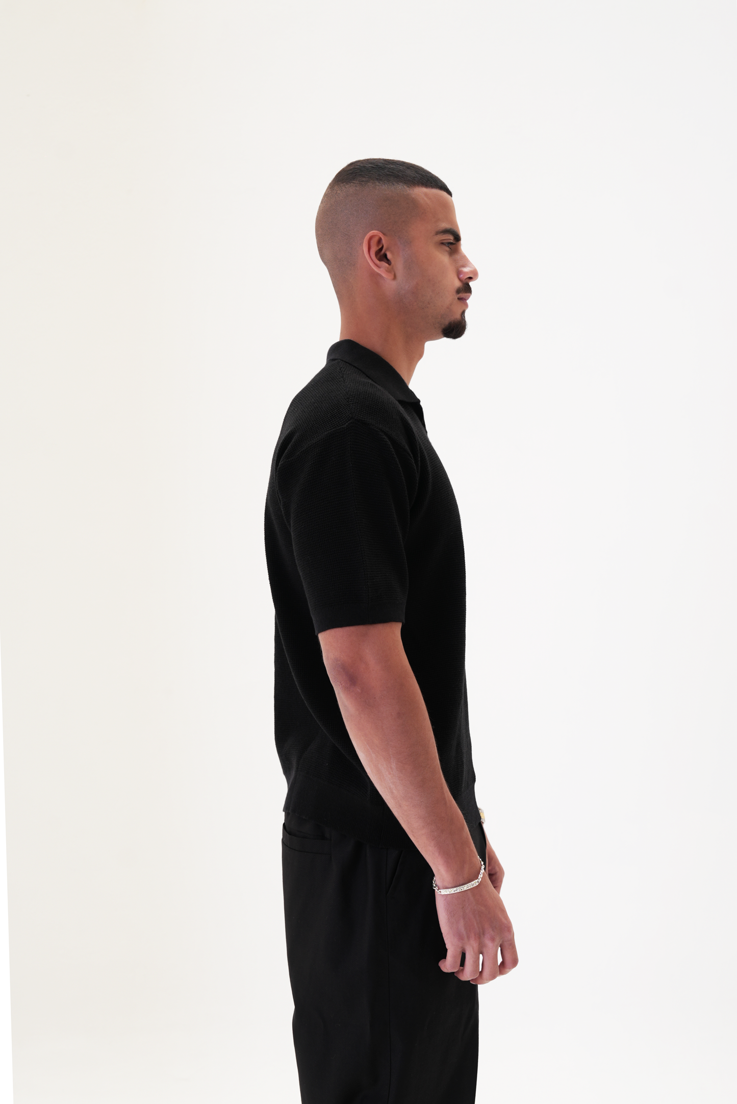Black knit polo T-shirt