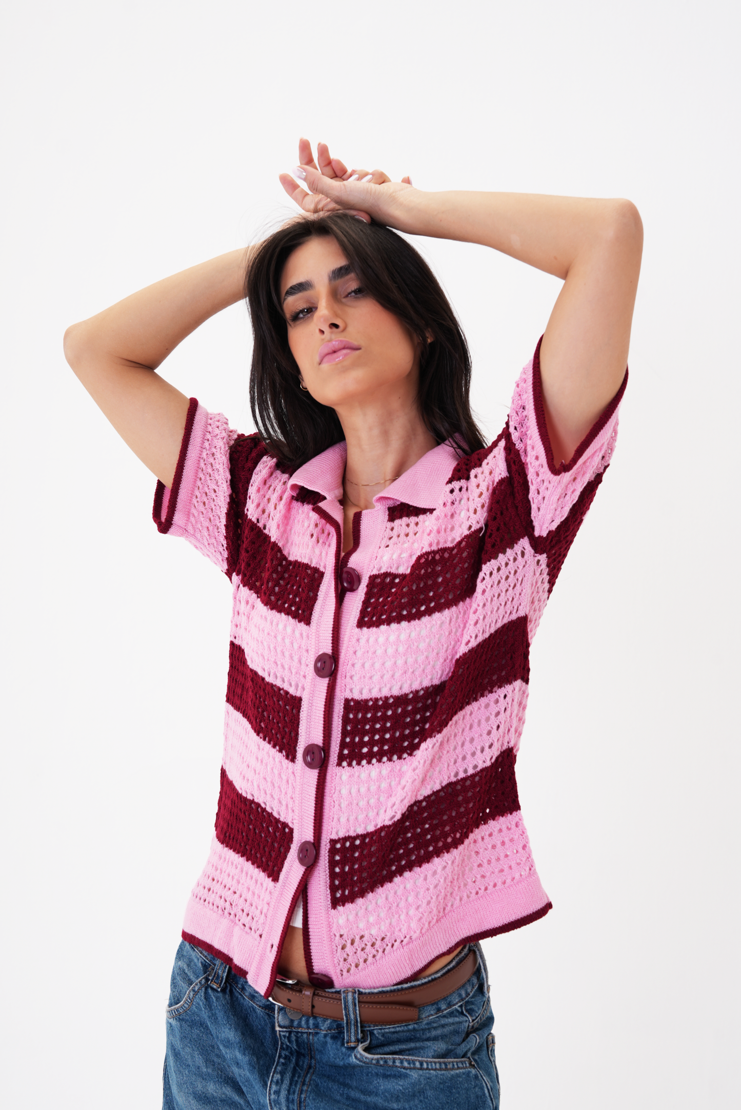 Pink & Burgundy knit cardigan