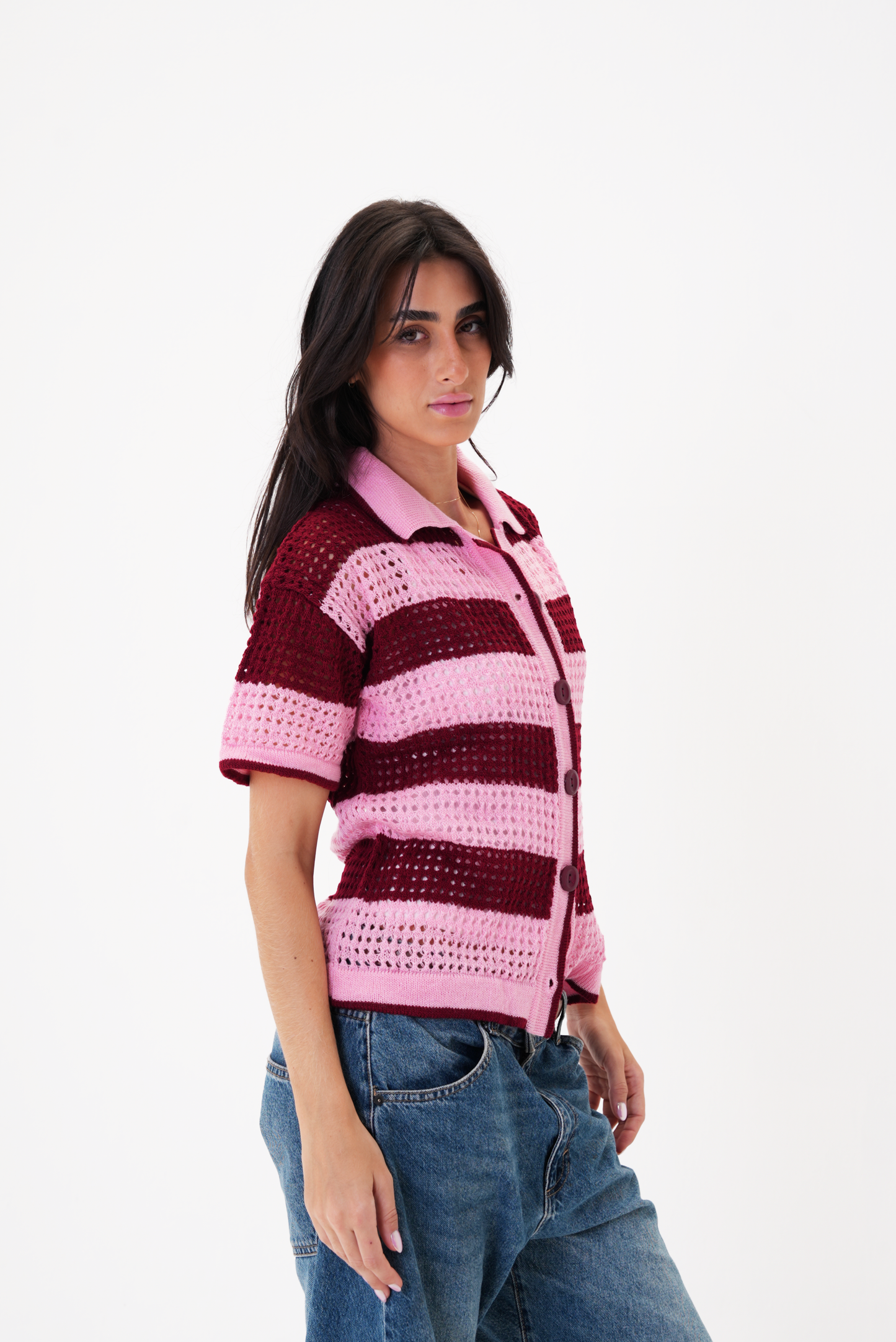Pink & Burgundy knit cardigan