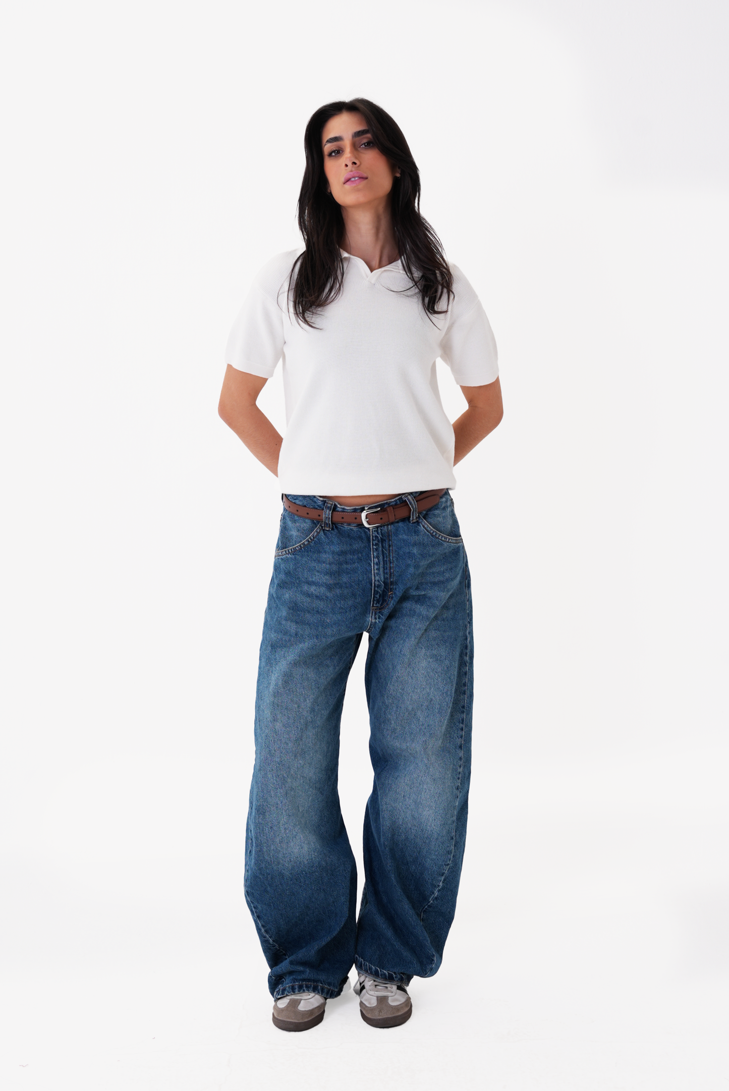 White knit polo T-shirt