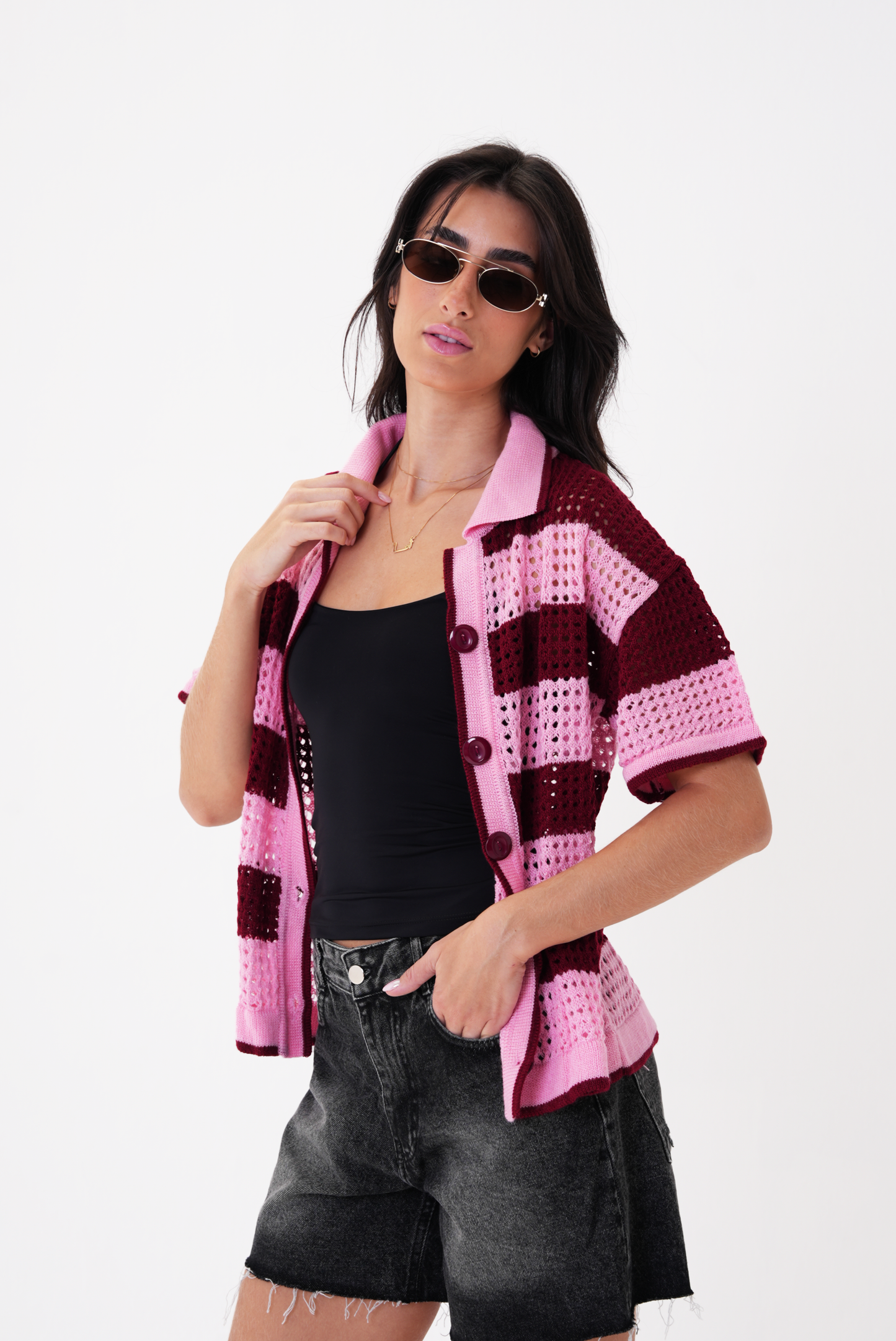 Pink & Burgundy knit cardigan