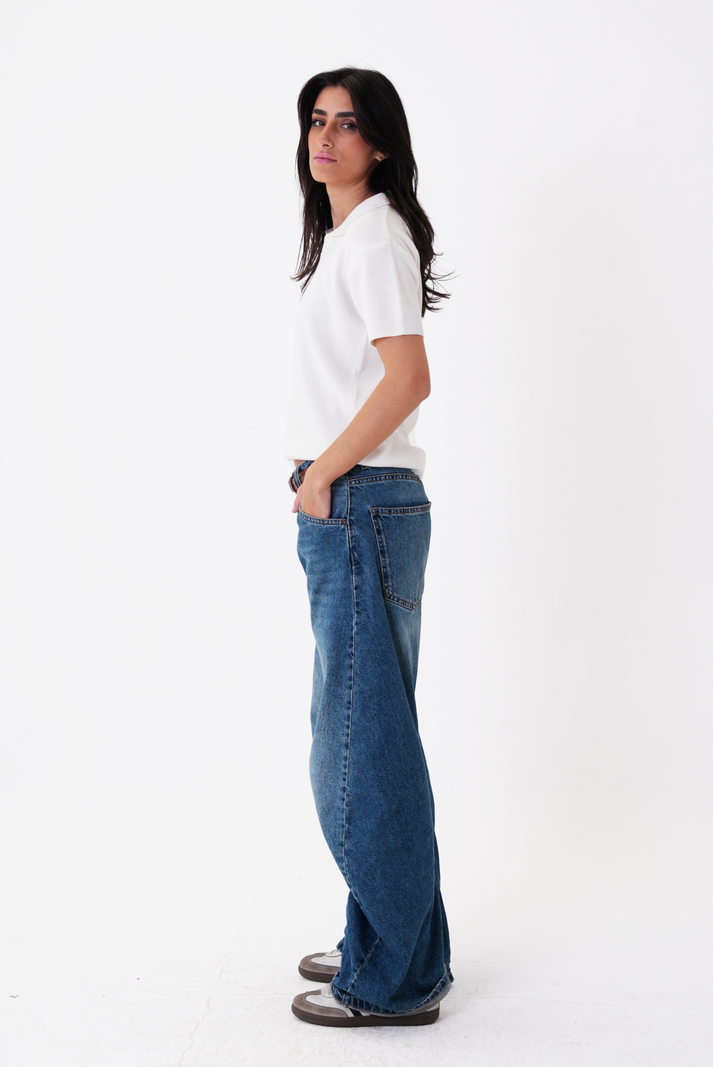 White knit polo T-shirt