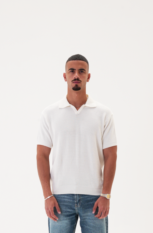 White knit polo T-shirt