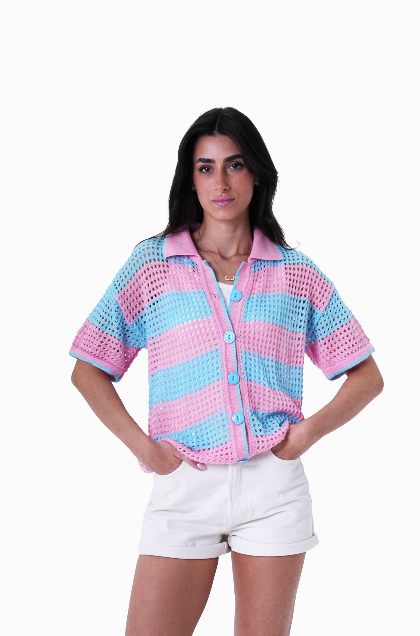 Baby blue & Pink knit cardigan