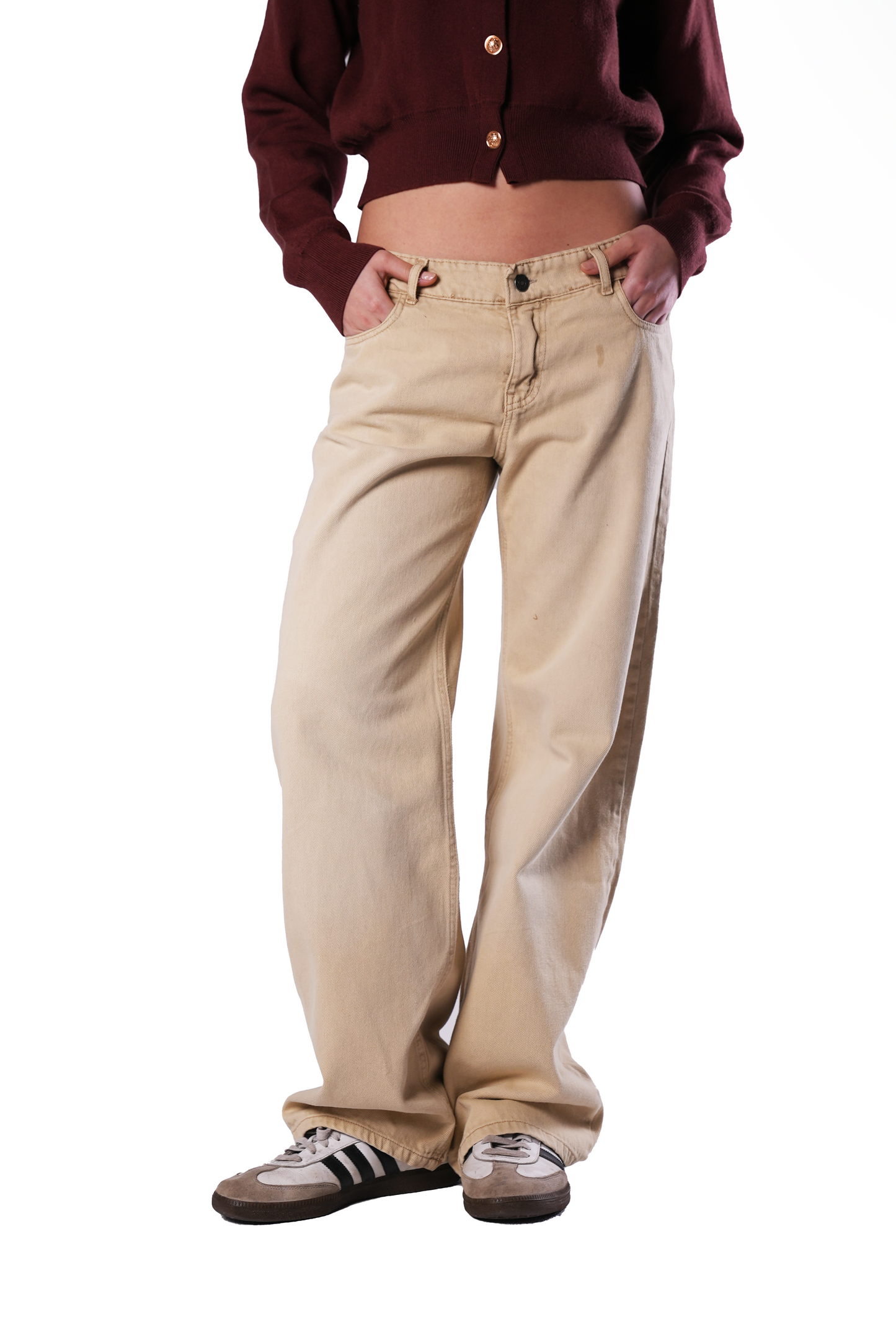 Mid Rise Beige Women Jeans