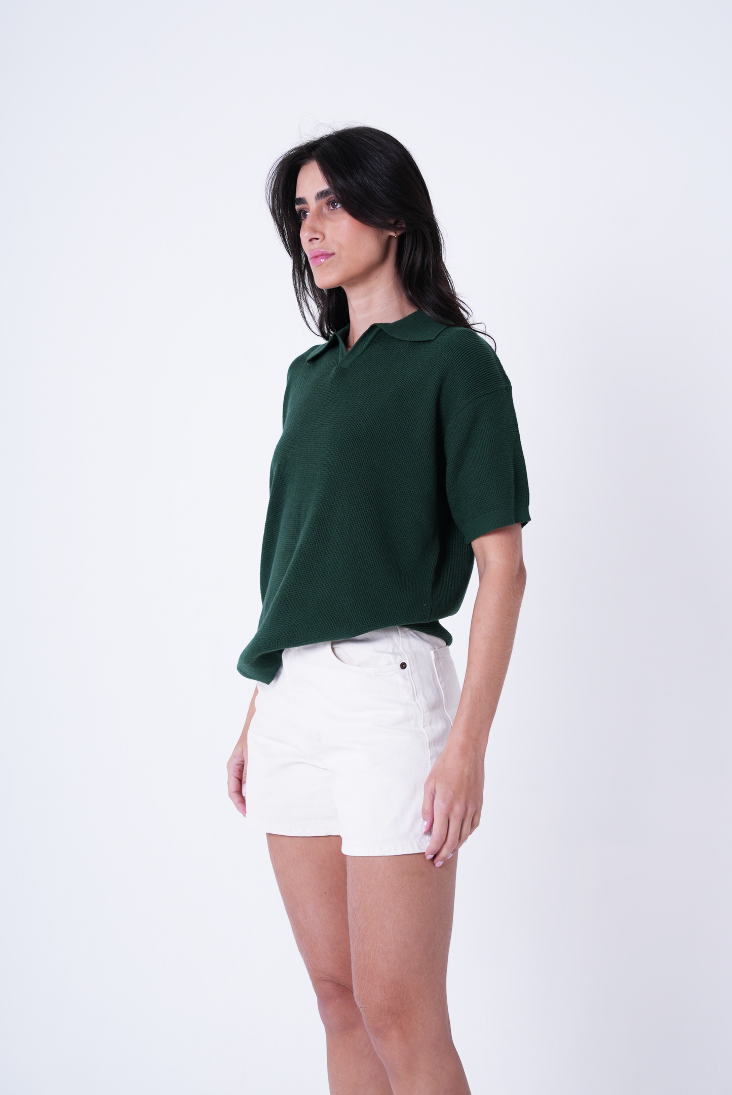 Green knit polo T-shirt